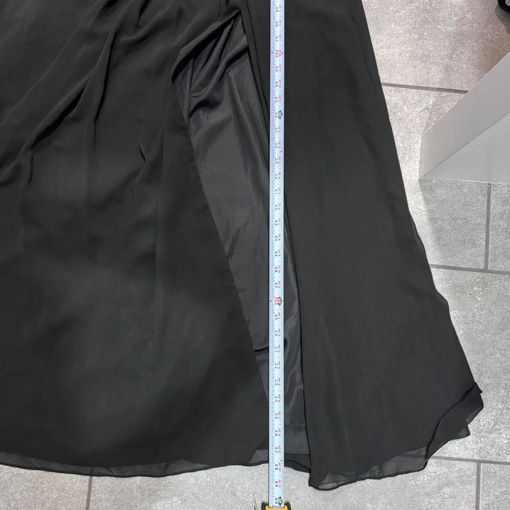 Azazie Maxi Dress Women A6 Black Excellent Ruched Chiffon Formal Gown Slit